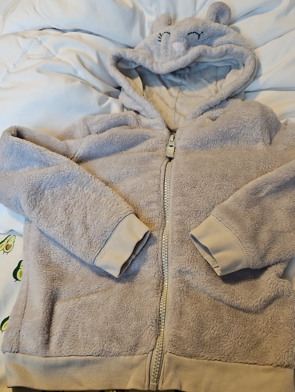 Carter's Plush Hooded Zip-Up Sweatshirt in Light Gray with Bear Ears